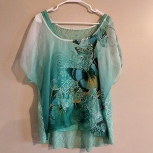 OneWorld Teal Butterfly Top Size 1x